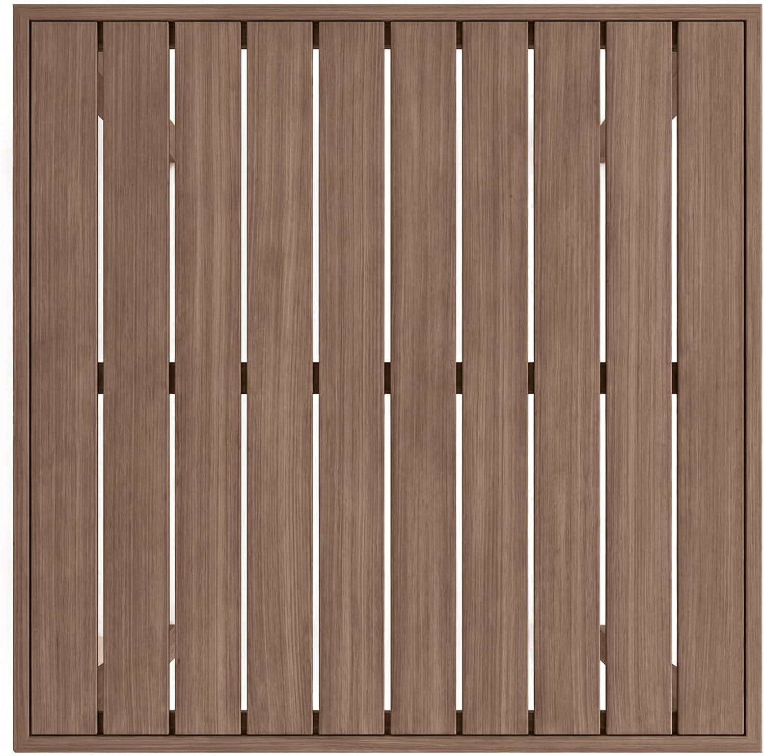 imageMartha Stewart Bedford 3 Piece Bar Height Indoor Outdoor Aluminum Patio Set 355 Square Slat Top Table 2 Stools Gray Brushed Woodgrain Finish Gray Seat CushionsBrown
