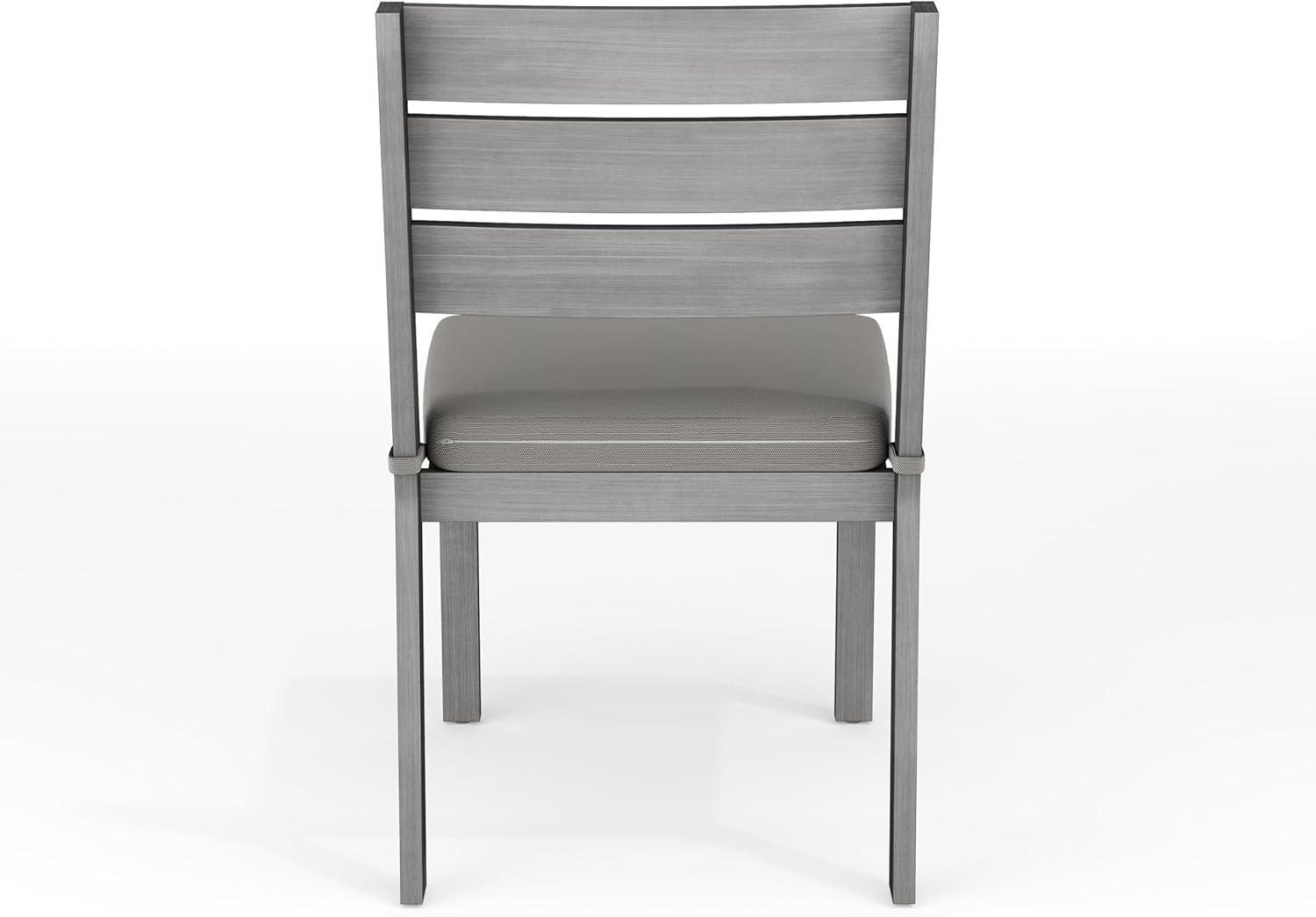 imageMartha Stewart Bedford 5 Piece Indoor Outdoor Aluminum Patio Set 36 Round Trestle Base Table 4 Stackable Chairs Gray Brushed Woodgrain Gray Seat CushionsGrey