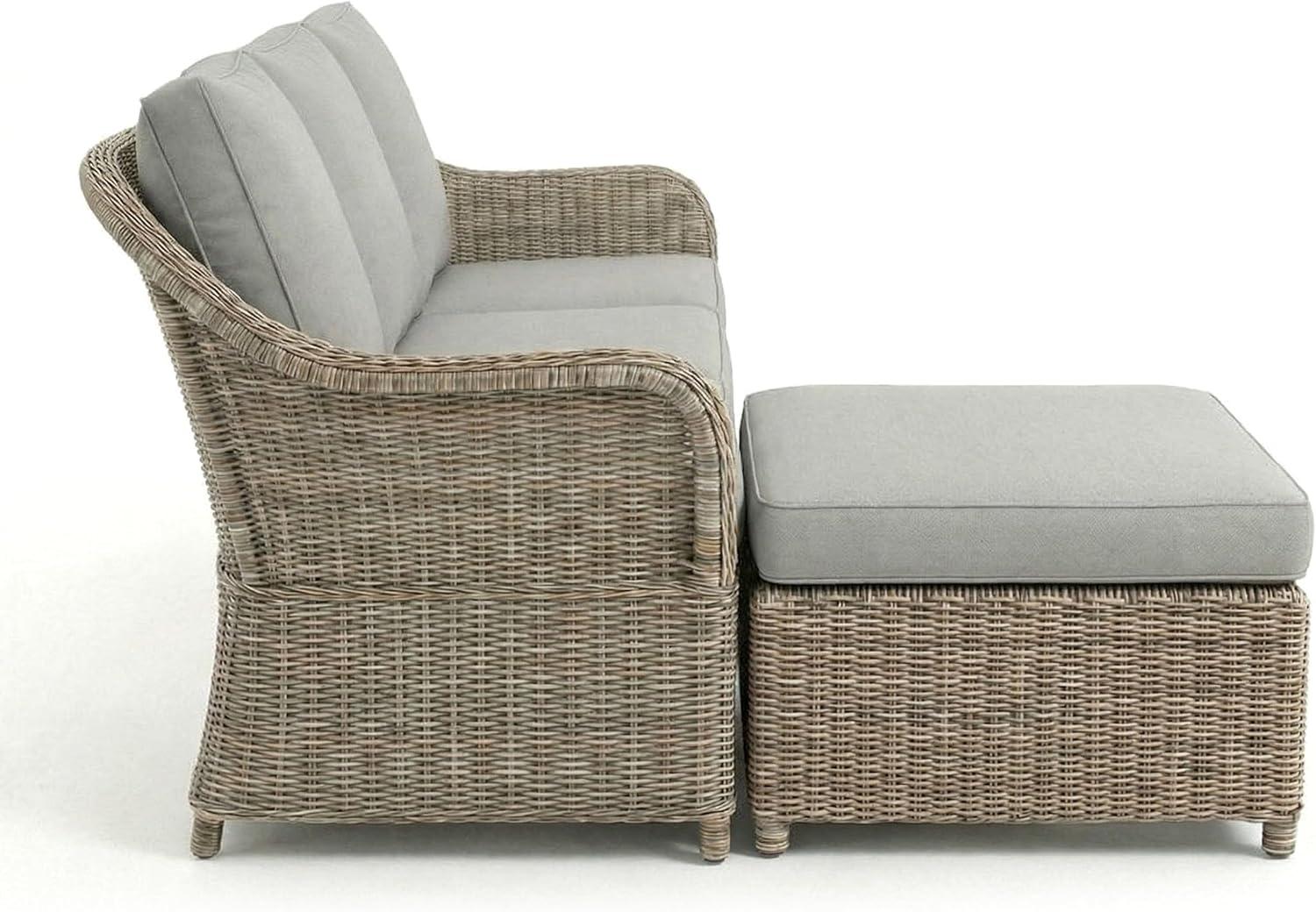 imageMartha Stewart Lily Pond IndoorOutdoor 3Seat Patio Sofa and Ottoman in Weathered Gray Rattan Wicker with AllWeather Gray Back Seat and Ottoman Cushions