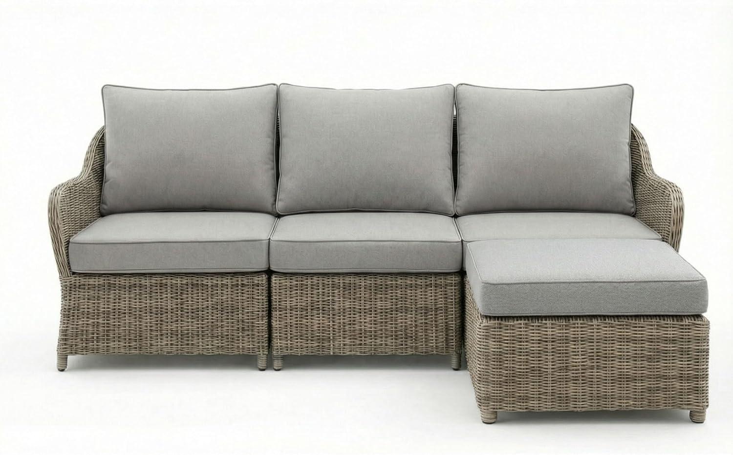 imageMartha Stewart Lily Pond IndoorOutdoor 3Seat Patio Sofa and Ottoman in Weathered Gray Rattan Wicker with AllWeather Gray Back Seat and Ottoman Cushions