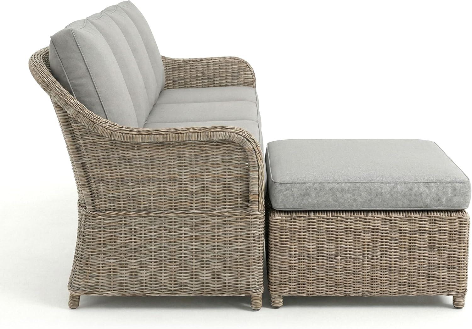 imageMartha Stewart Lily Pond IndoorOutdoor 4Seat Patio Sofa and Ottoman in Weathered Gray Rattan Wicker with AllWeather Gray Back Seat and Ottoman Cushions