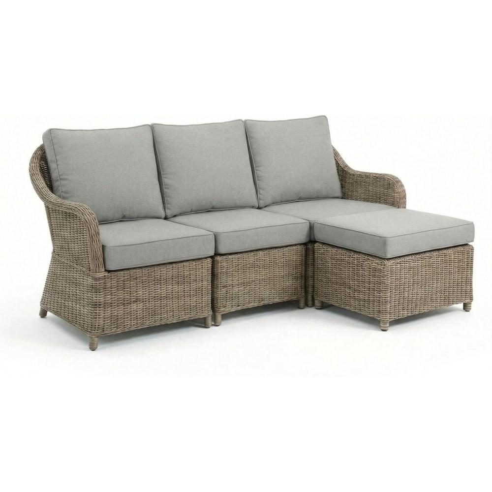 imageMartha Stewart Lily Pond IndoorOutdoor 3Seat Patio Sofa and Ottoman in Weathered Gray Rattan Wicker with AllWeather Gray Back Seat and Ottoman Cushions