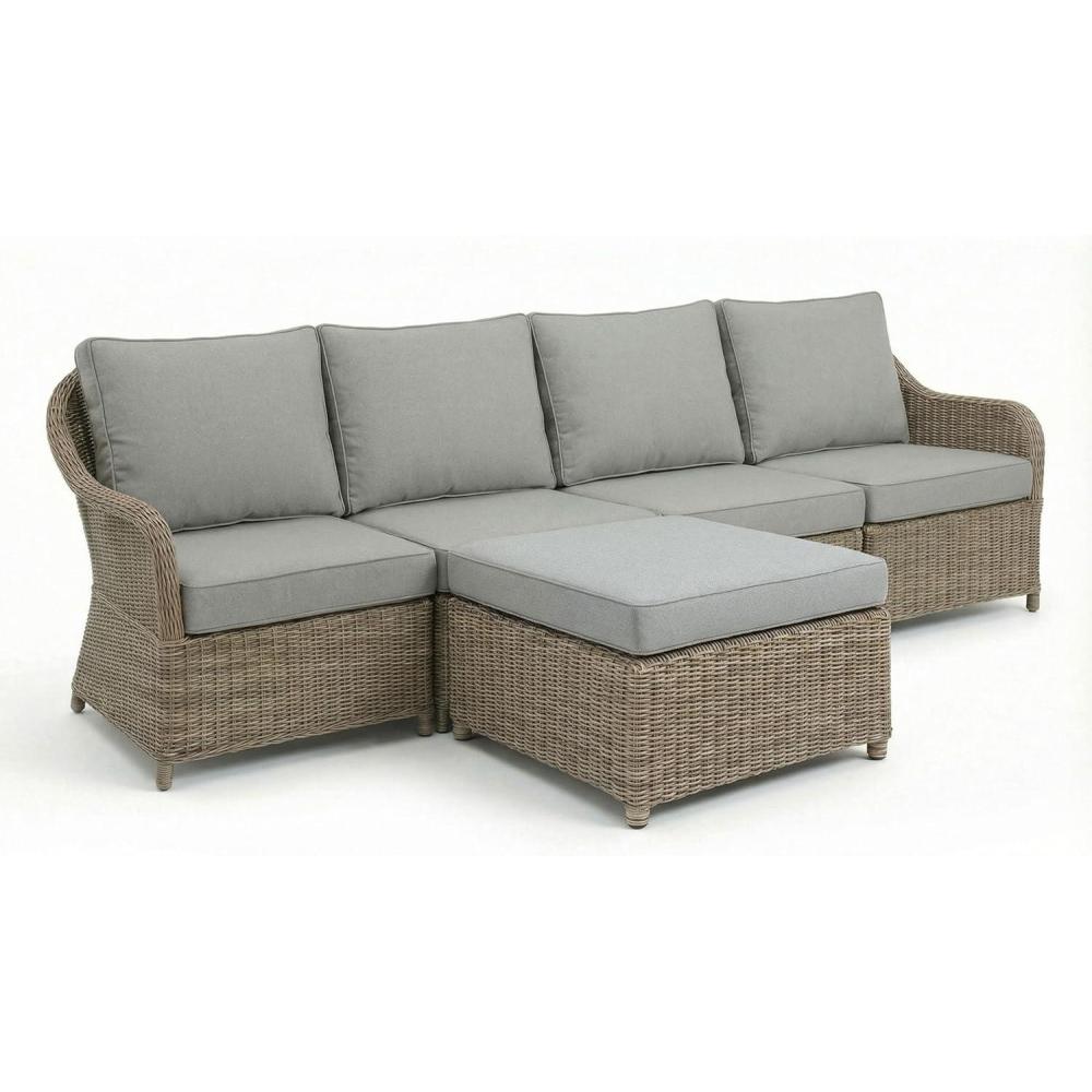 imageMartha Stewart Lily Pond IndoorOutdoor 4Seat Patio Sofa and Ottoman in Weathered Gray Rattan Wicker with AllWeather Gray Back Seat and Ottoman Cushions