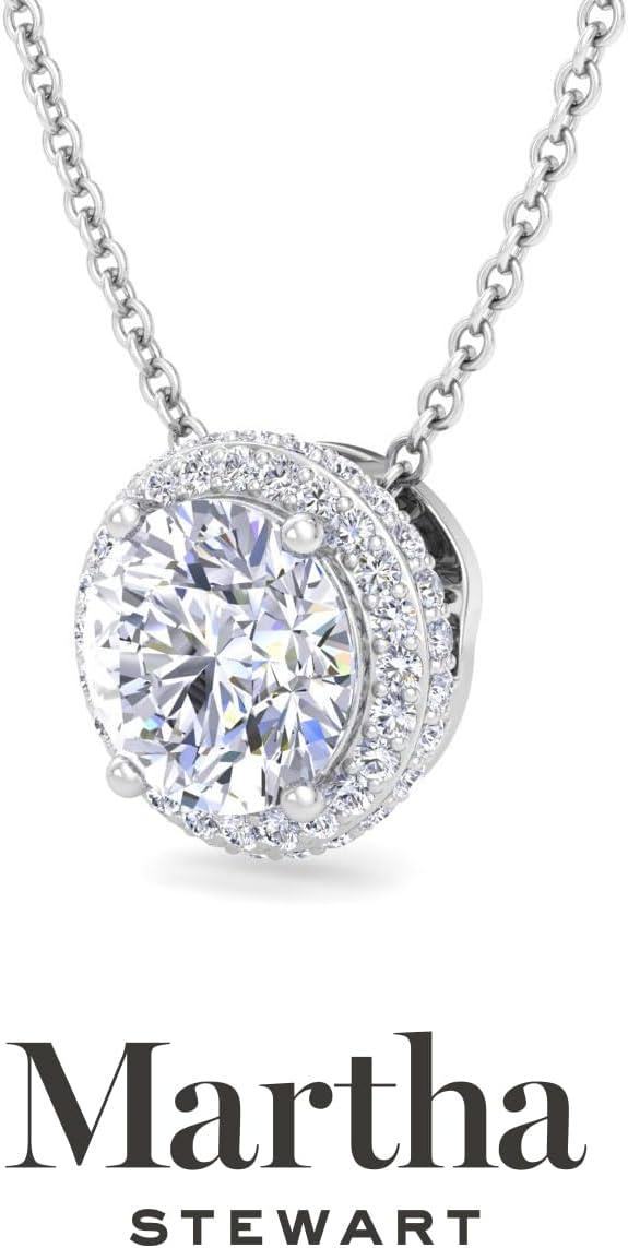 imageMartha Stewart 2 14 Carat Lab Grown Diamond Halo Necklace In Sterling Silver Lab Grown Diamond Necklace For WomenRound Shape