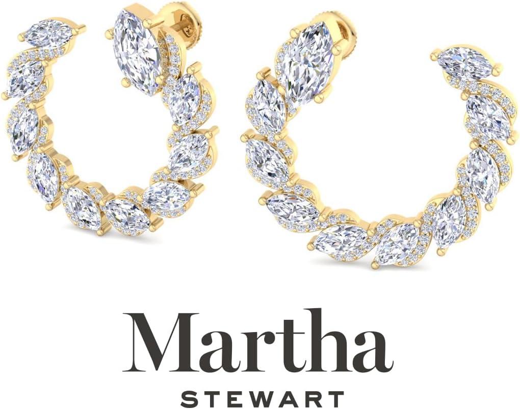 imageMartha Stewart 5 Carat Lab Grown Diamond Hoop Earrings Marquise Shape 14K Gold Diamond Hoop Earrings for Womenyellowgold
