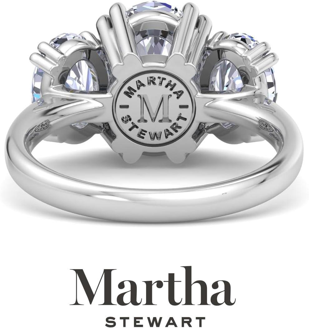imageMartha Stewart 5 Carat Oval Shape Lab Grown Diamond Three Stone Engagement Ring In Sterling Silver