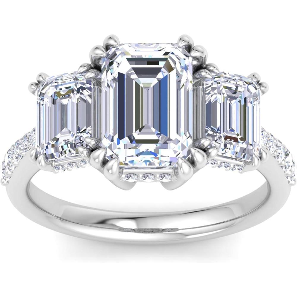 imageMartha Stewart 5 12 Carat Emerald Cut Lab Grown Diamond Three Stone Plus Engagement Ring In Sterling Silver
