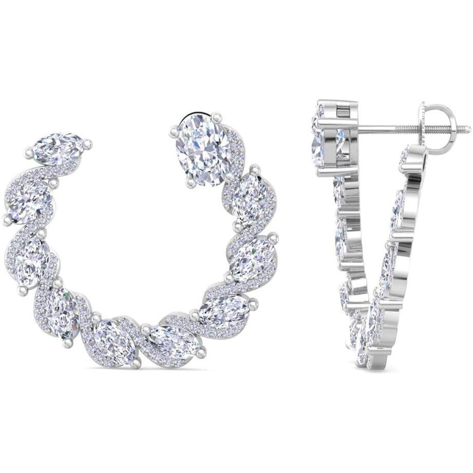 imageMartha Stewart 5 Carat Lab Grown Diamond Hoop Earrings Oval Shape 14K Gold Diamond Hoop Earrings for Womenwhitegold