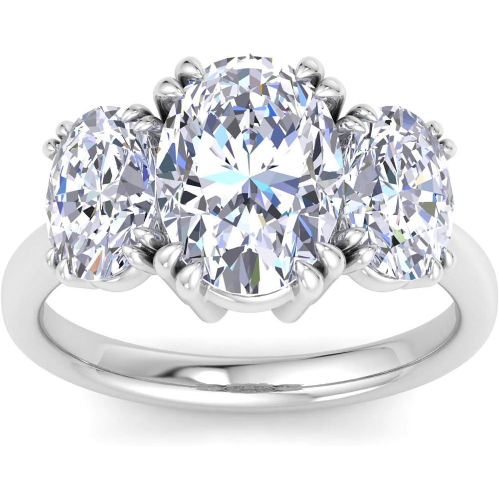 imageMartha Stewart 5 Carat Oval Shape Lab Grown Diamond Three Stone Engagement Ring In Sterling Silver