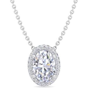 Martha Stewart 2 1/4 Carat Lab Grown Diamond Halo Necklace In Sterling Silver Lab Grown Diamond Necklace For Women(Oval Shape)