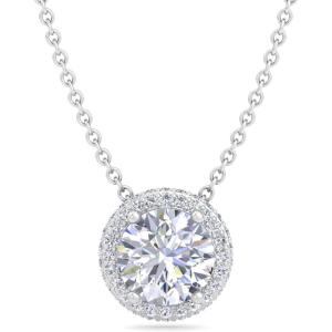 Martha Stewart 2 1/4 Carat Lab Grown Diamond Halo Necklace In Sterling Silver Lab Grown Diamond Necklace For Women(Round Shape)