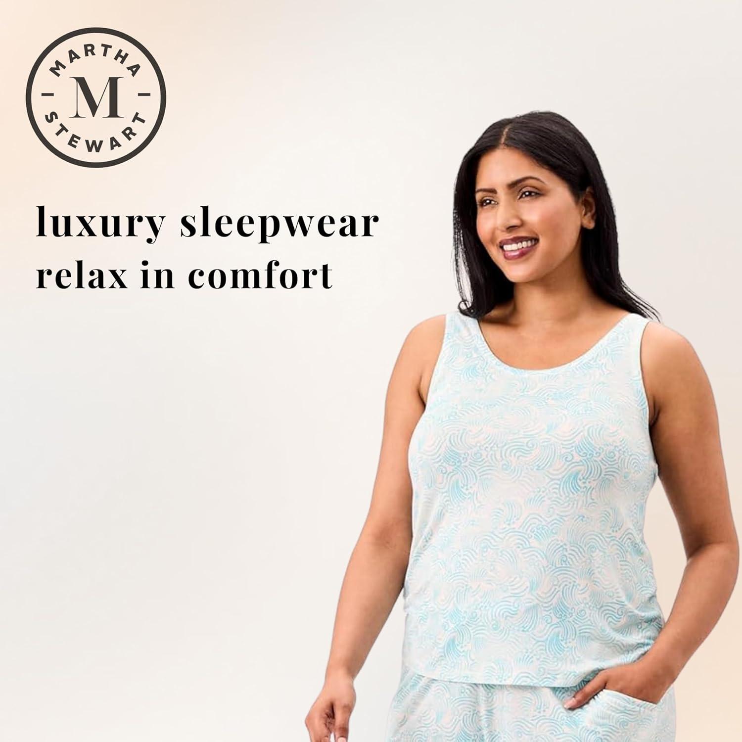 imageMartha Stewart Womens 2 Piece Pajama Sets for Spring and Summer Soft Luxury Loungewear for Home or GiftIsland Tank Set
