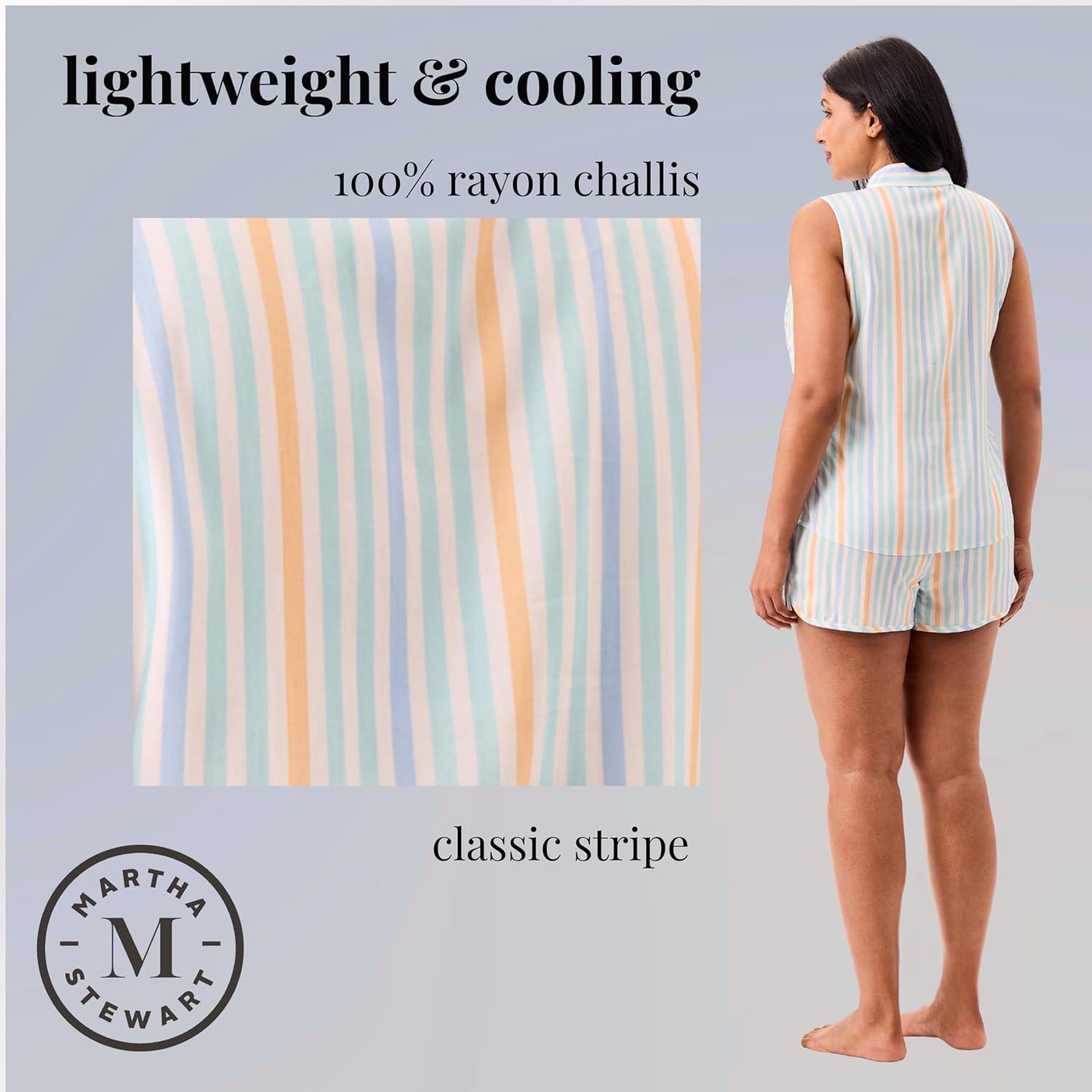 imageMartha Stewart Womens 2 Piece Pajama Sets for Spring and Summer Soft Luxury Loungewear for Home or GiftSleeveless Stripe
