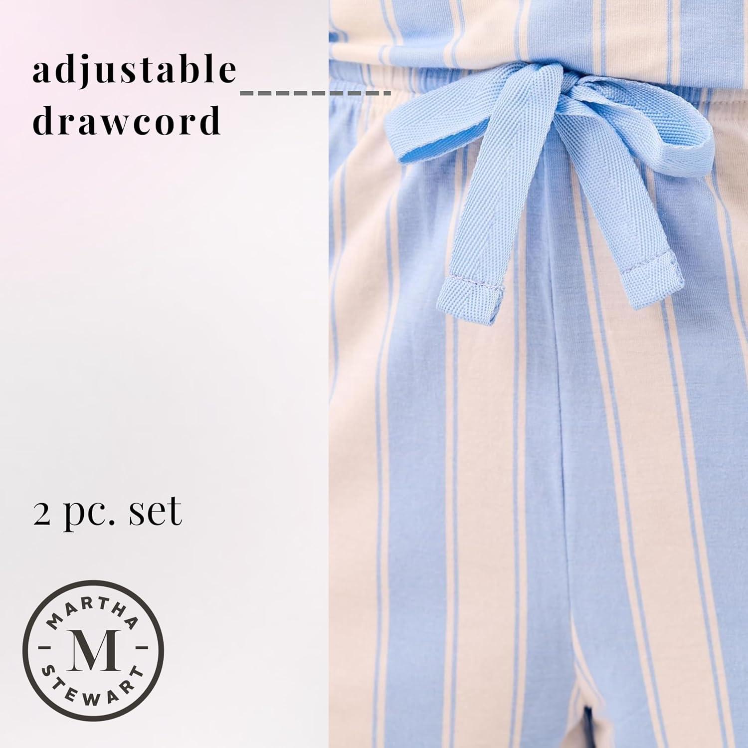 imageMartha Stewart Womens 2 Piece Pajama Sets for Spring and Summer Soft Luxury Loungewear for Home or GiftStriped Tank Set