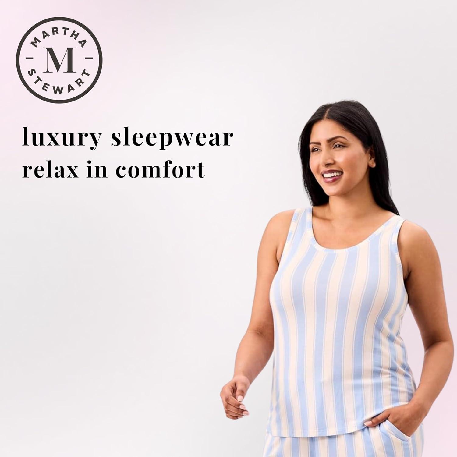 imageMartha Stewart Womens 2 Piece Pajama Sets for Spring and Summer Soft Luxury Loungewear for Home or GiftStriped Tank Set