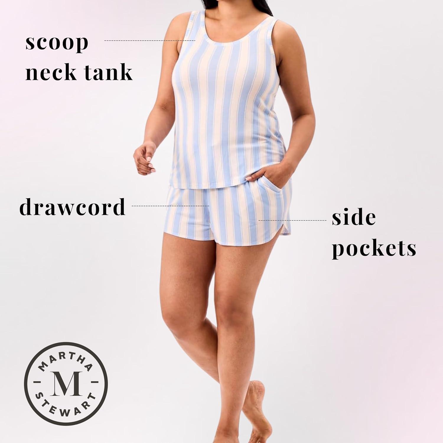 imageMartha Stewart Womens 2 Piece Pajama Sets for Spring and Summer Soft Luxury Loungewear for Home or GiftStriped Tank Set