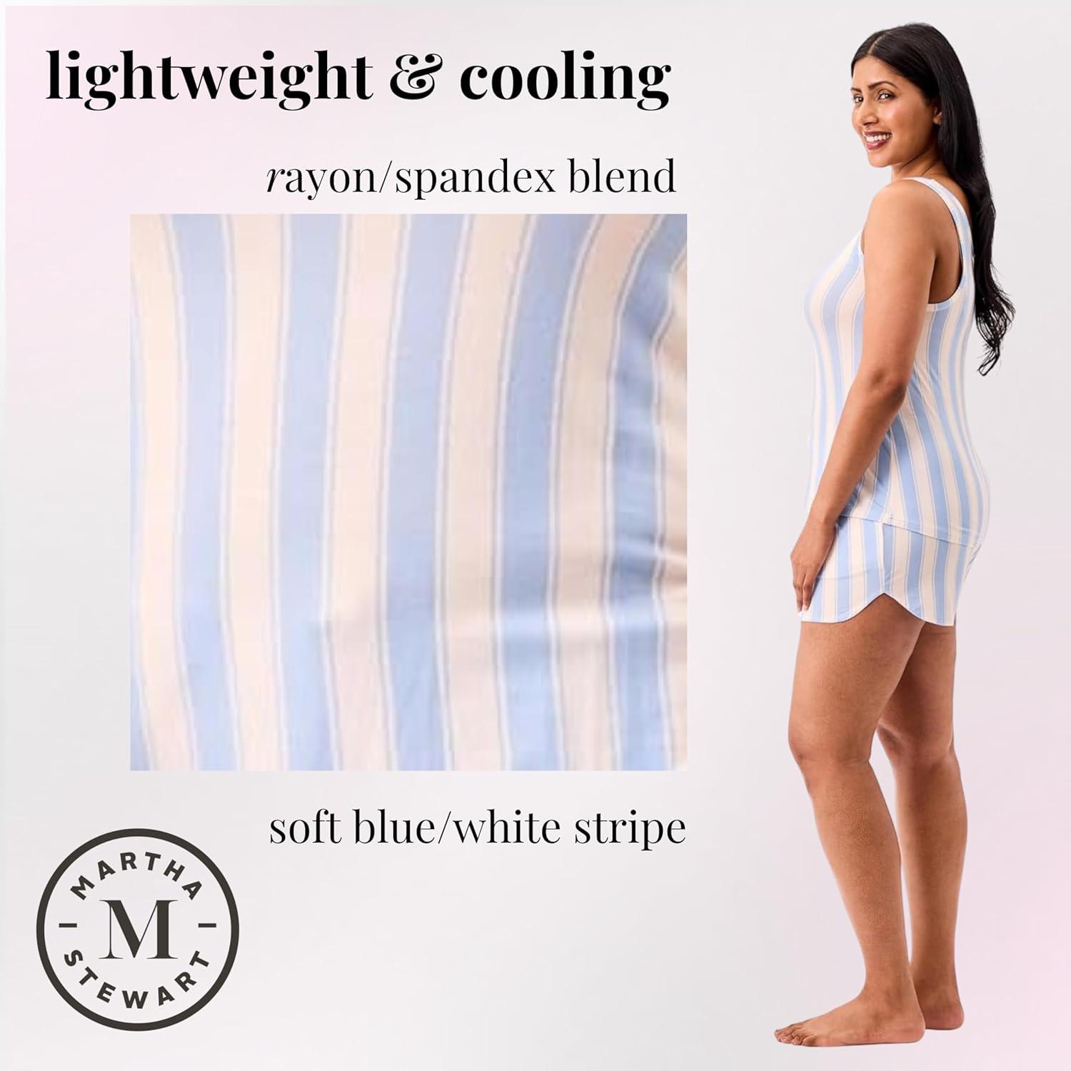 imageMartha Stewart Womens 2 Piece Pajama Sets for Spring and Summer Soft Luxury Loungewear for Home or GiftStriped Tank Set