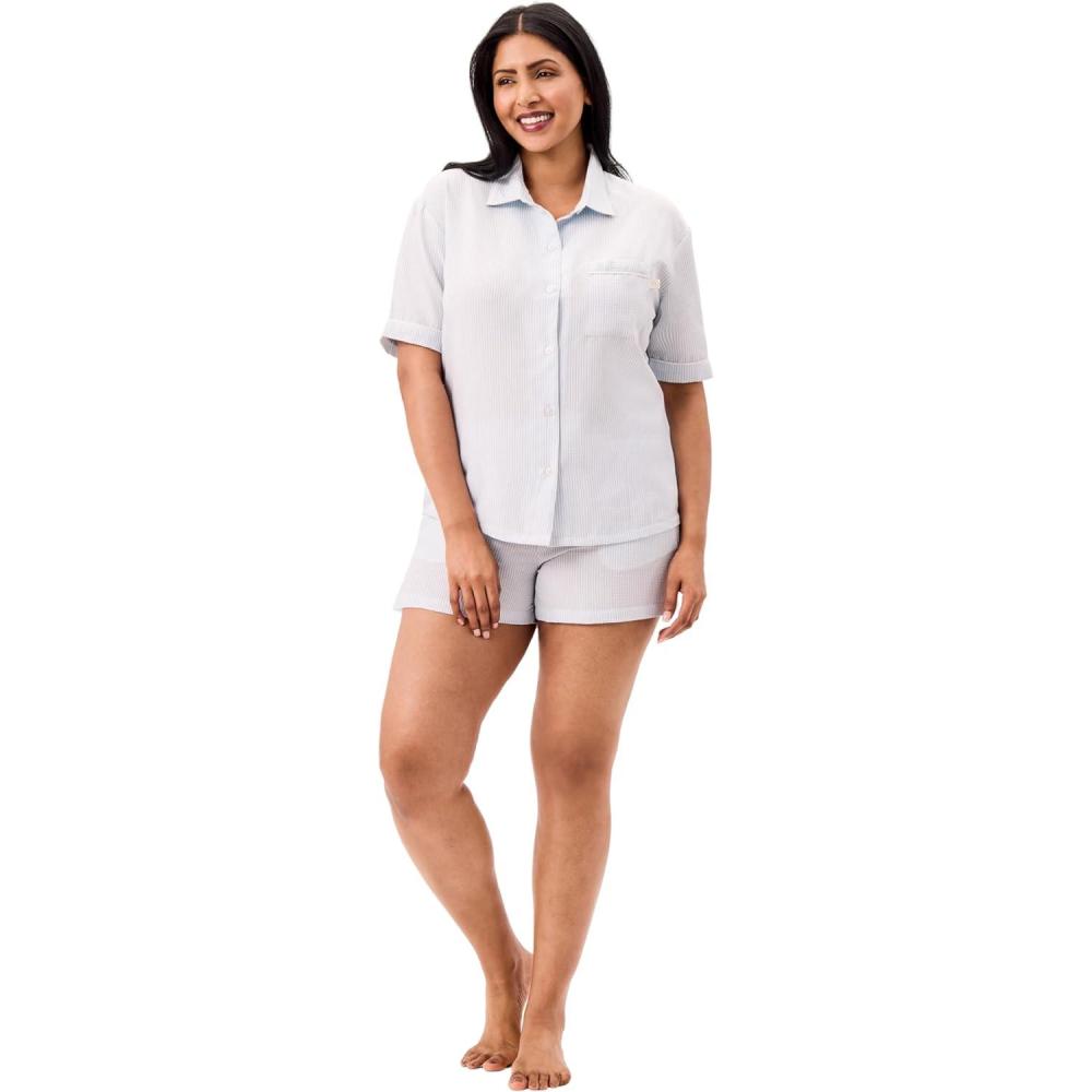 imageMartha Stewart Womens 2 Piece Pajama Sets for Spring and Summer  Soft Luxury Loungewear for Home or GiftBlue Seersucker