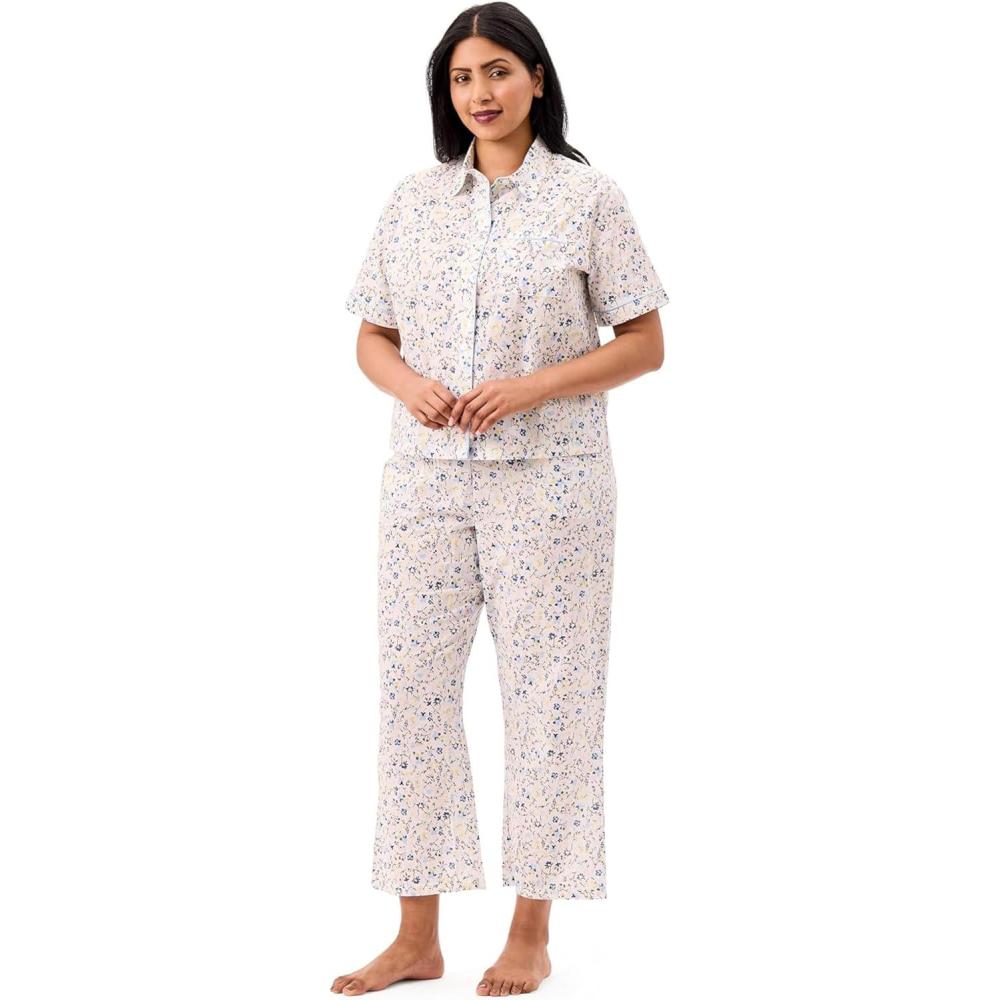 imageMartha Stewart Womens 2 Piece Pajama Sets for Spring and Summer Soft Luxury Loungewear for Home or GiftPoplin Floral