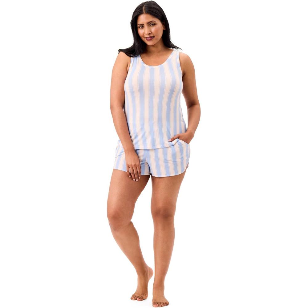 imageMartha Stewart Womens 2 Piece Pajama Sets for Spring and Summer Soft Luxury Loungewear for Home or GiftStriped Tank Set