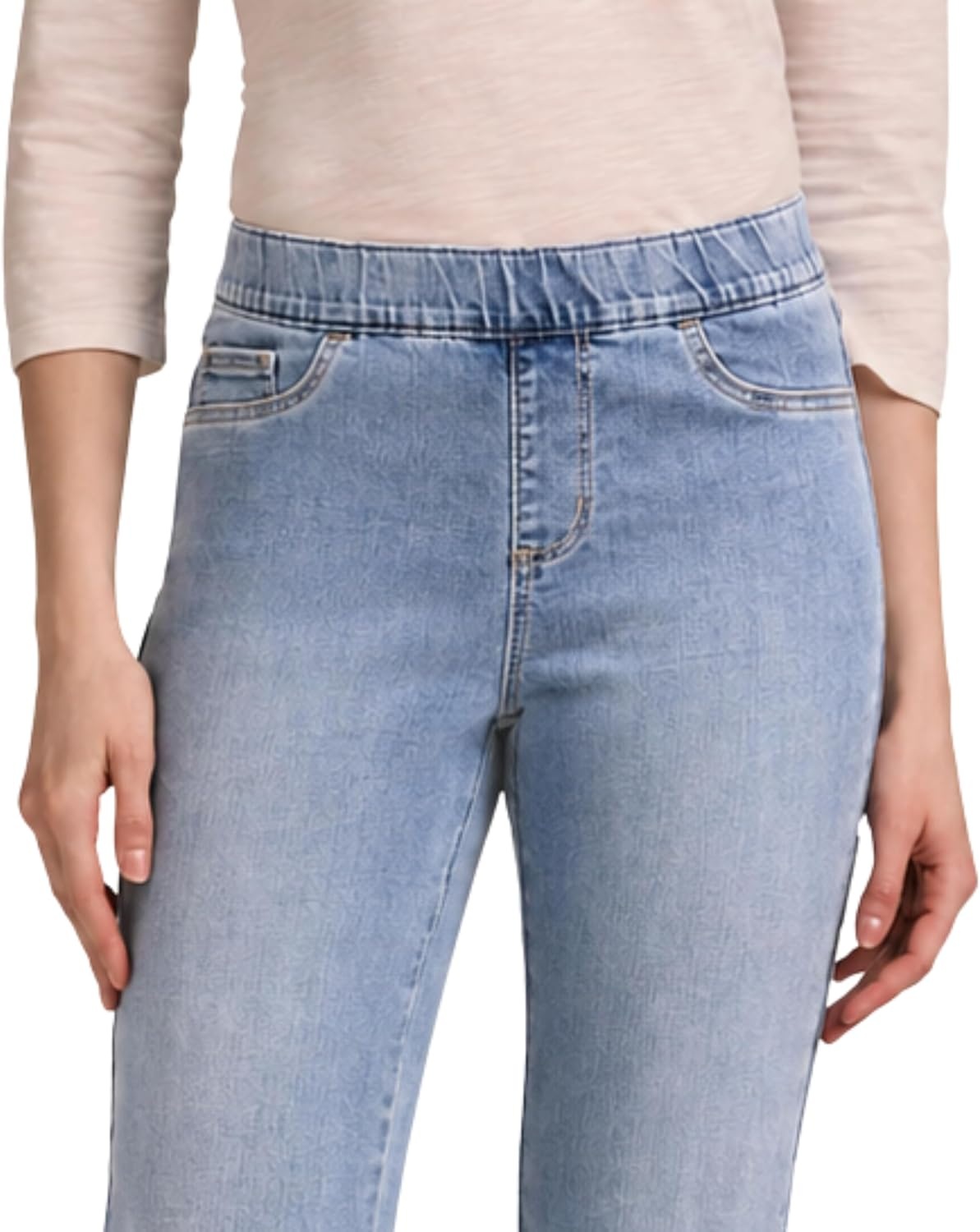 imageMartha Stewart Womens PullOn Straight Ankle Pant Stretch Twill amp Denim Casual Trouser with Full Elastic WaistbandLight Wash