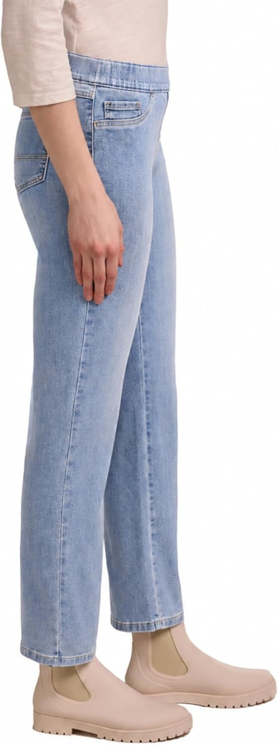 imageMartha Stewart Womens PullOn Straight Ankle Pant Stretch Twill amp Denim Casual Trouser with Full Elastic WaistbandLight Wash