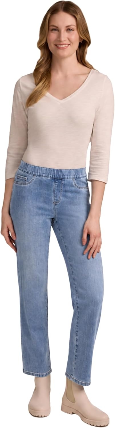 imageMartha Stewart Womens PullOn Straight Ankle Pant Stretch Twill amp Denim Casual Trouser with Full Elastic WaistbandLight Wash