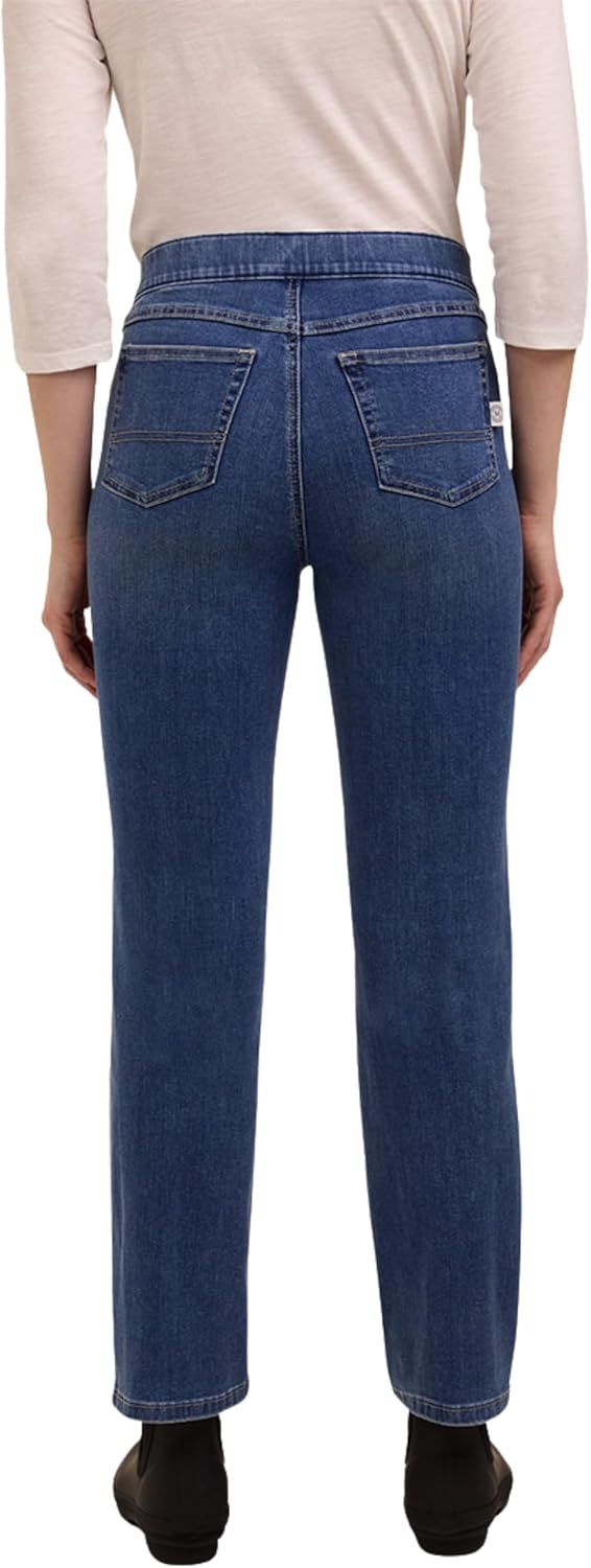 imageMartha Stewart Womens PullOn Straight Ankle Pant Stretch Twill amp Denim Casual Trouser with Full Elastic WaistbandMedium Wash
