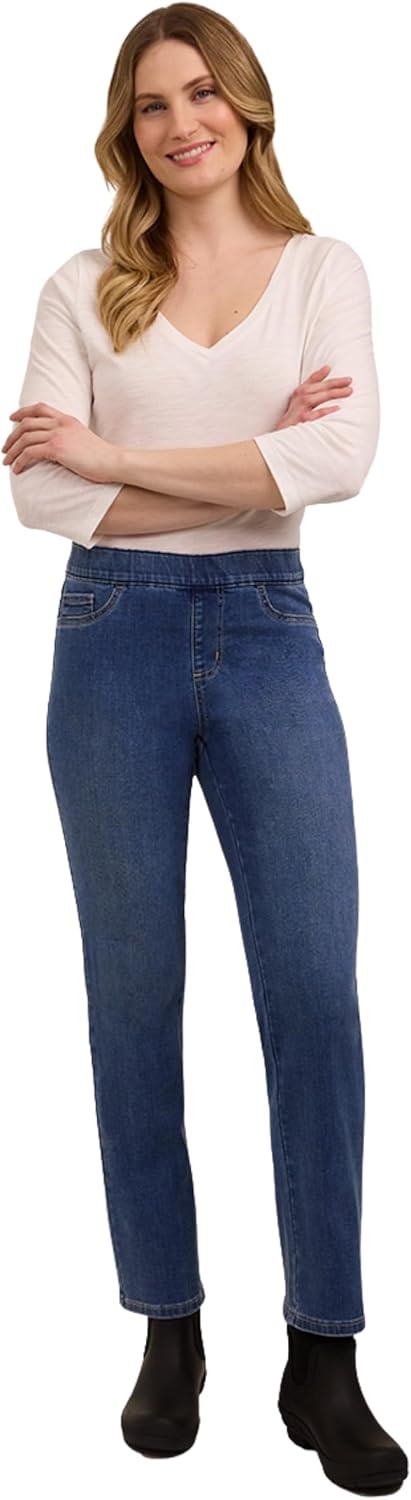 imageMartha Stewart Womens PullOn Straight Ankle Pant Stretch Twill amp Denim Casual Trouser with Full Elastic WaistbandMedium Wash