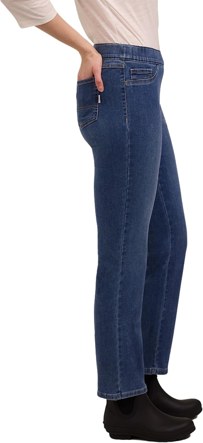 imageMartha Stewart Womens PullOn Straight Ankle Pant Stretch Twill amp Denim Casual Trouser with Full Elastic WaistbandMedium Wash
