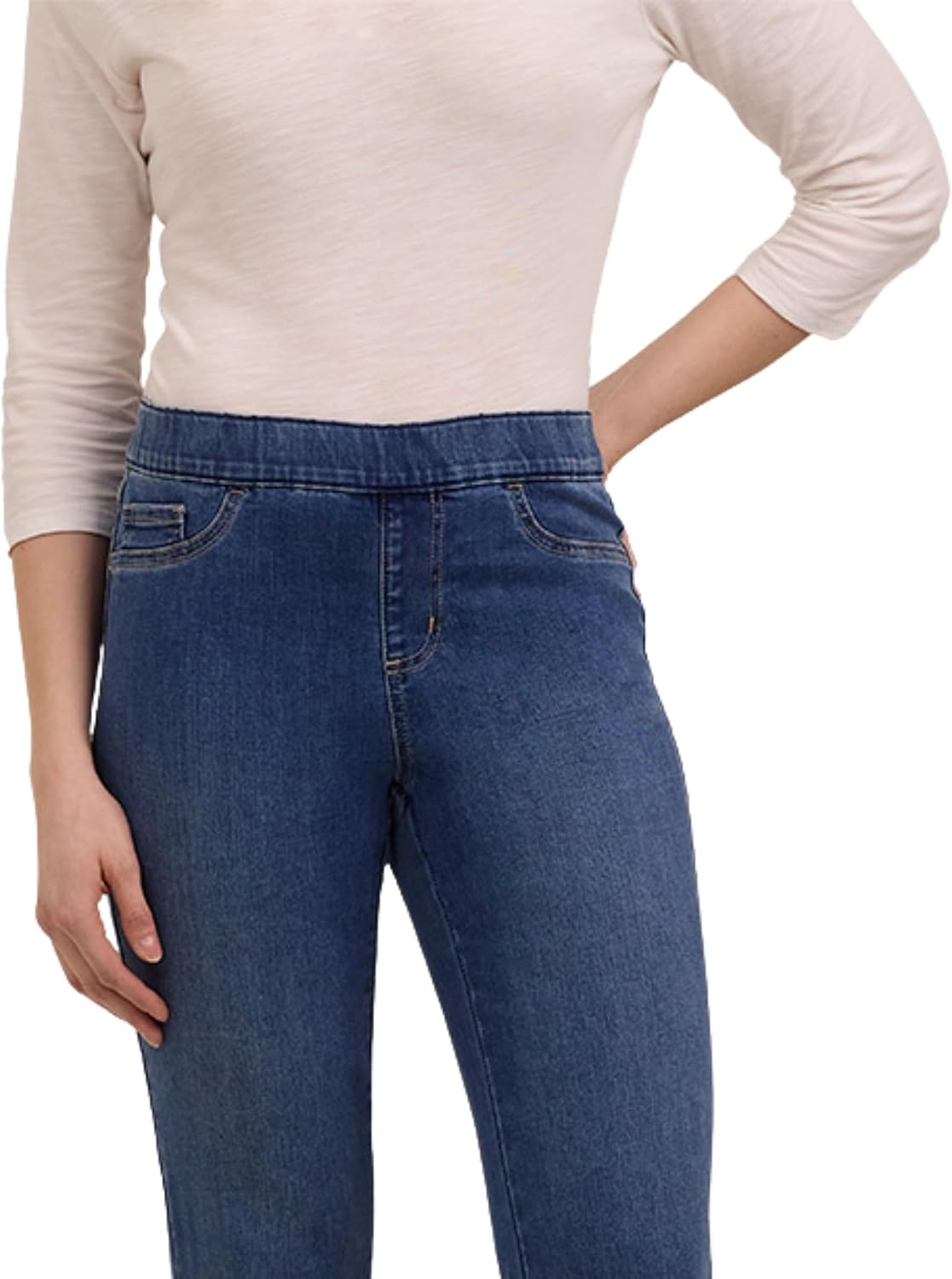 imageMartha Stewart Womens PullOn Straight Ankle Pant Stretch Twill amp Denim Casual Trouser with Full Elastic WaistbandMedium Wash