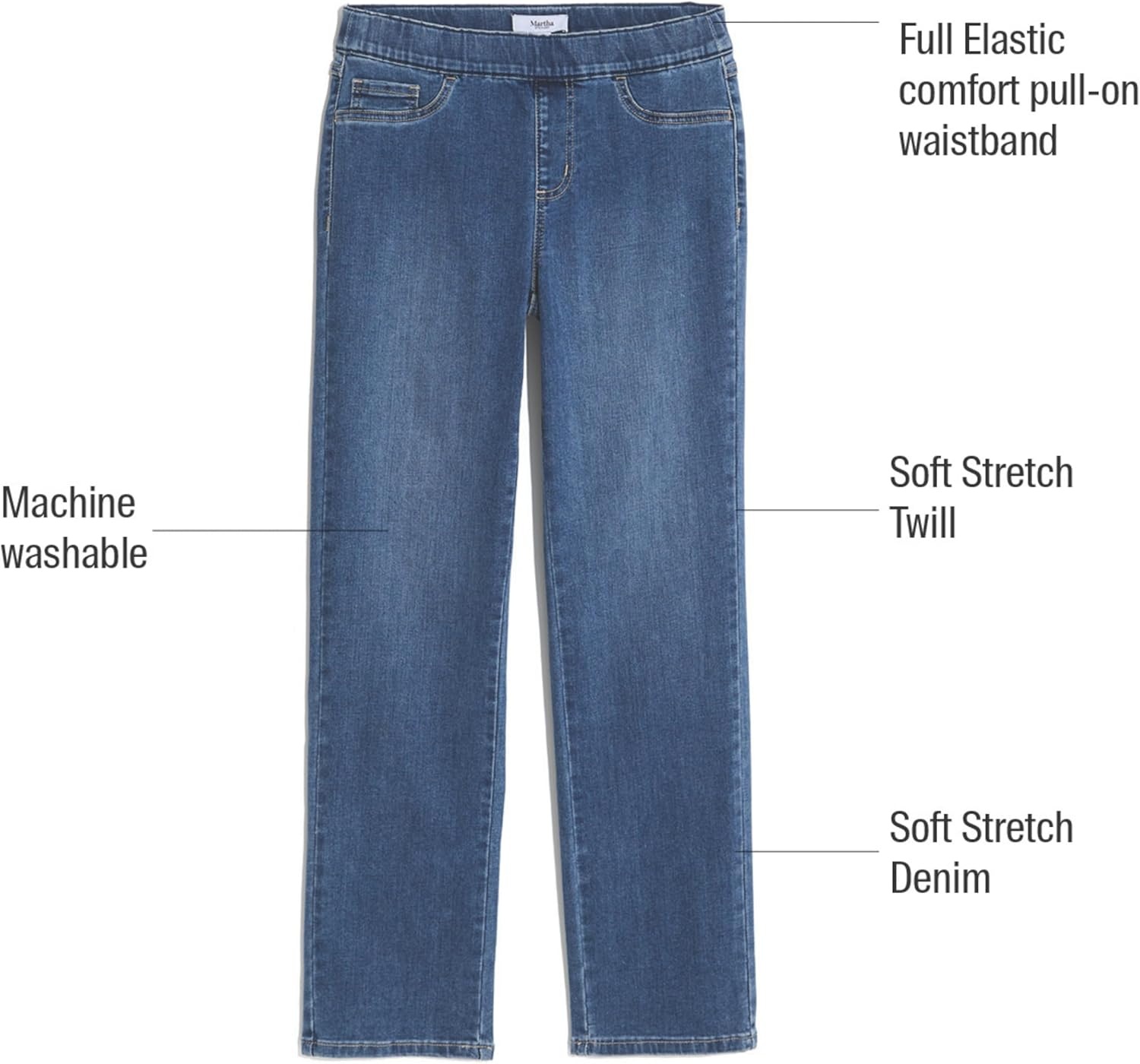 imageMartha Stewart Womens PullOn Straight Ankle Pant Stretch Twill amp Denim Casual Trouser with Full Elastic WaistbandMedium Wash