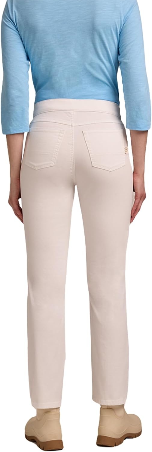 imageMartha Stewart Womens PullOn Straight Ankle Pant Stretch Twill amp Denim Casual Trouser with Full Elastic WaistbandWhite