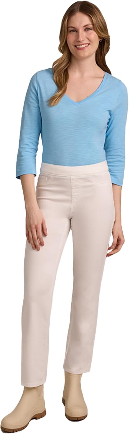 imageMartha Stewart Womens PullOn Straight Ankle Pant Stretch Twill amp Denim Casual Trouser with Full Elastic WaistbandWhite