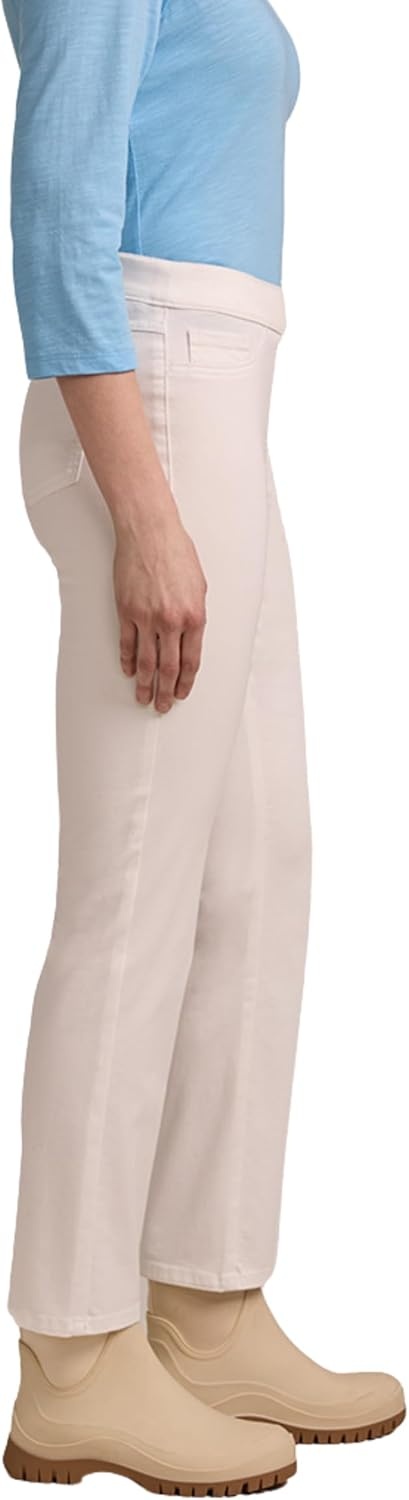 imageMartha Stewart Womens PullOn Straight Ankle Pant Stretch Twill amp Denim Casual Trouser with Full Elastic WaistbandWhite