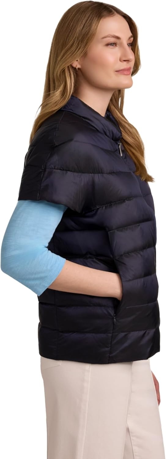 imageMartha Stewart Womens Quilted Puffer Vest Lightweight Short Sleeve Jacket with Pockets Warm Winter CoatNavy
