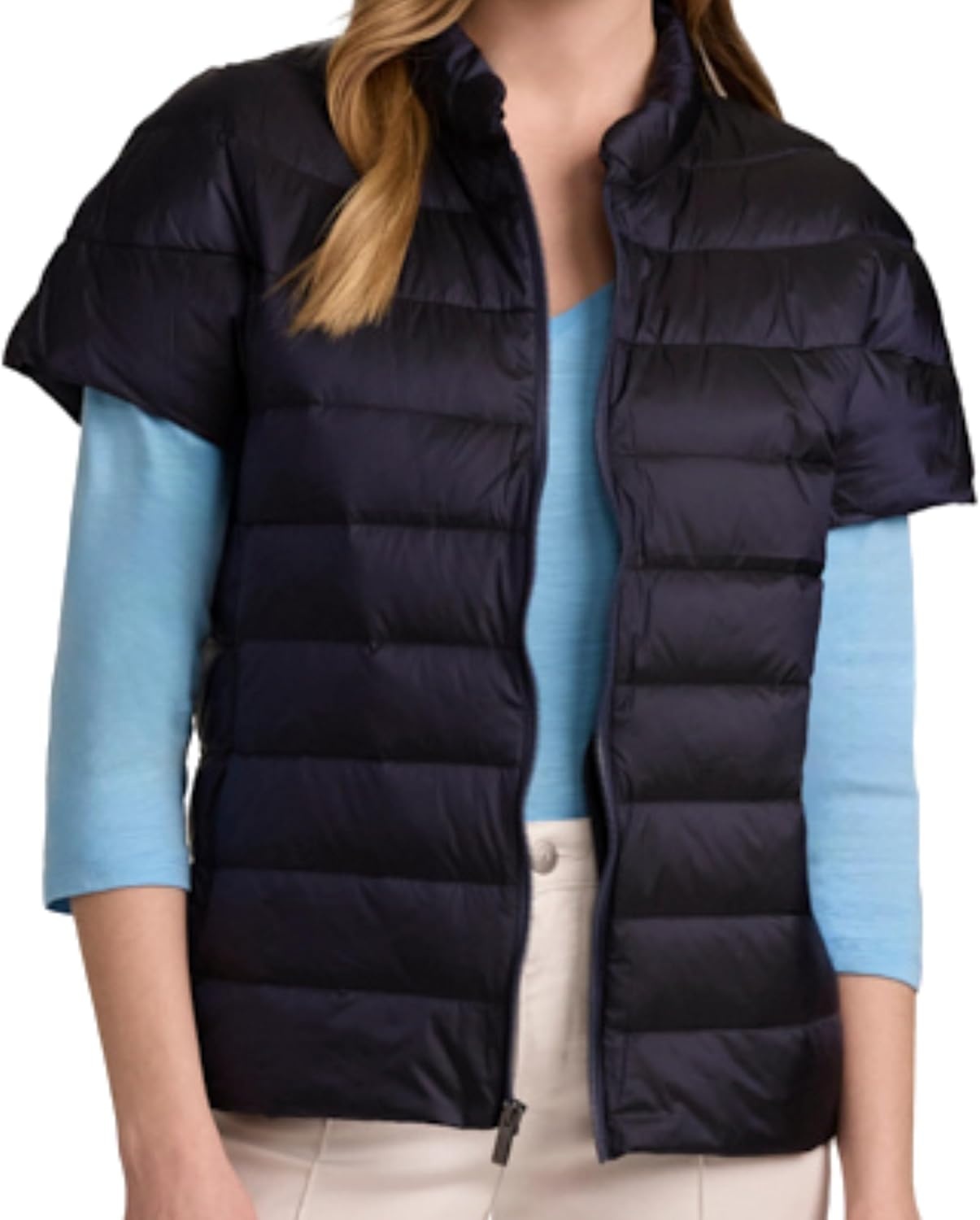 imageMartha Stewart Womens Quilted Puffer Vest Lightweight Short Sleeve Jacket with Pockets Warm Winter CoatNavy