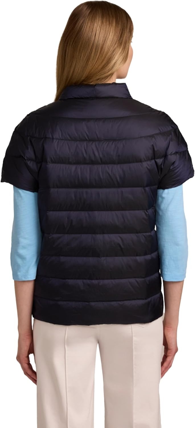 imageMartha Stewart Womens Quilted Puffer Vest Lightweight Short Sleeve Jacket with Pockets Warm Winter CoatNavy