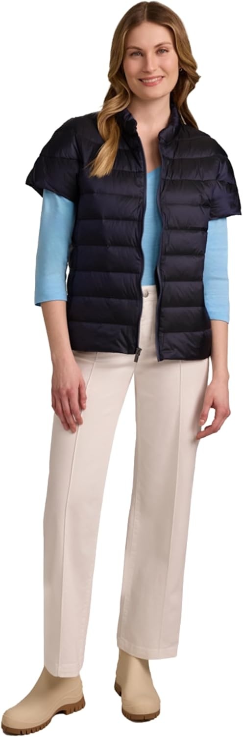 imageMartha Stewart Womens Quilted Puffer Vest Lightweight Short Sleeve Jacket with Pockets Warm Winter CoatNavy