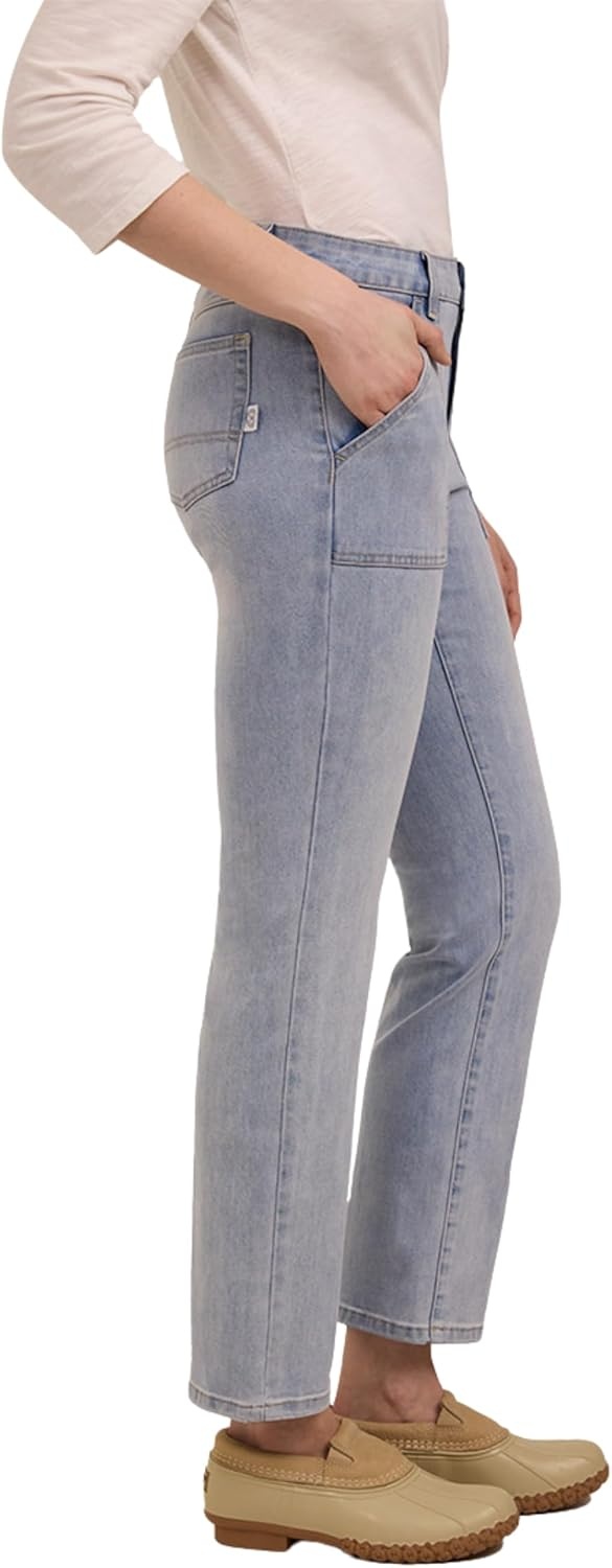 imageMartha Stewart Womens Straight Leg Patch Pocket Pant Soft Stretch Denim amp Twill Trouser with Waist StabilizerPale Wash