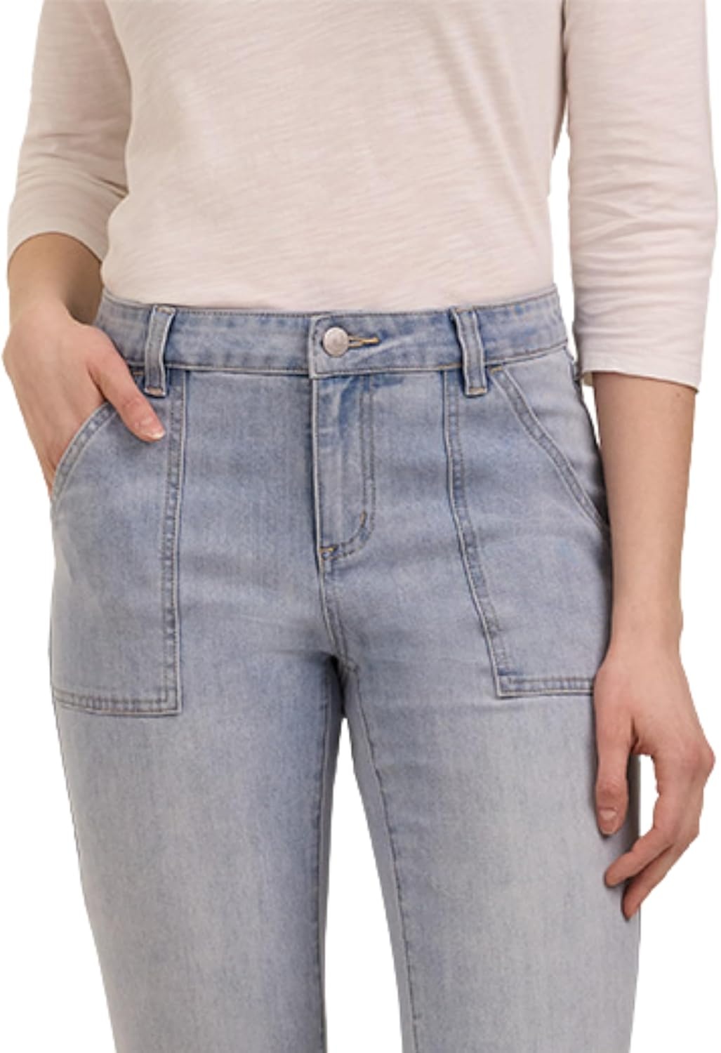imageMartha Stewart Womens Straight Leg Patch Pocket Pant Soft Stretch Denim amp Twill Trouser with Waist StabilizerPale Wash