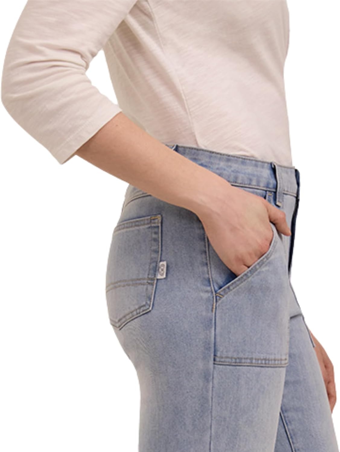 imageMartha Stewart Womens Straight Leg Patch Pocket Pant Soft Stretch Denim amp Twill Trouser with Waist StabilizerPale Wash