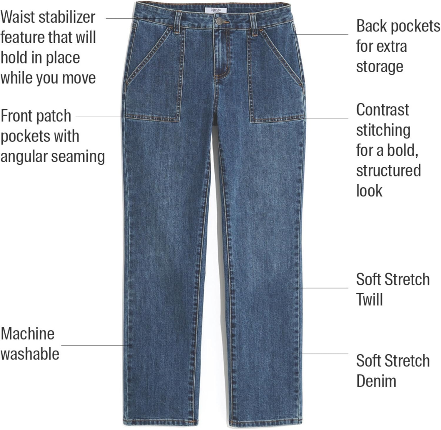 imageMartha Stewart Womens Straight Leg Patch Pocket Pant Soft Stretch Denim amp Twill Trouser with Waist StabilizerPale Wash