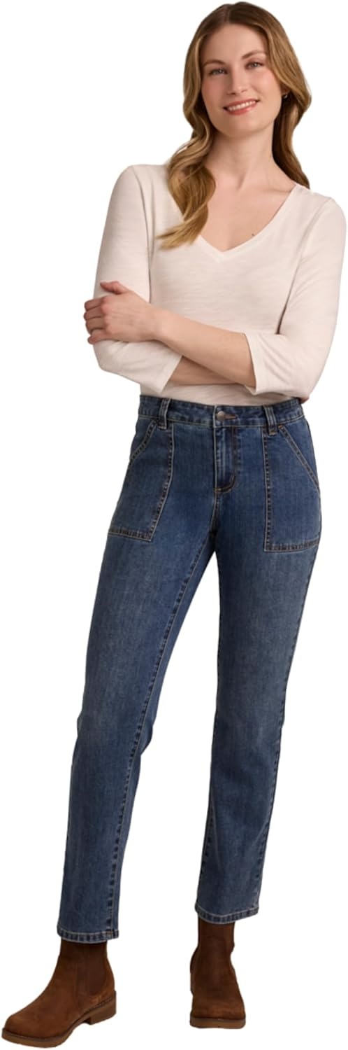 imageMartha Stewart Womens Straight Leg Patch Pocket Pant Soft Stretch Denim amp Twill Trouser with Waist StabilizerVintage Wash