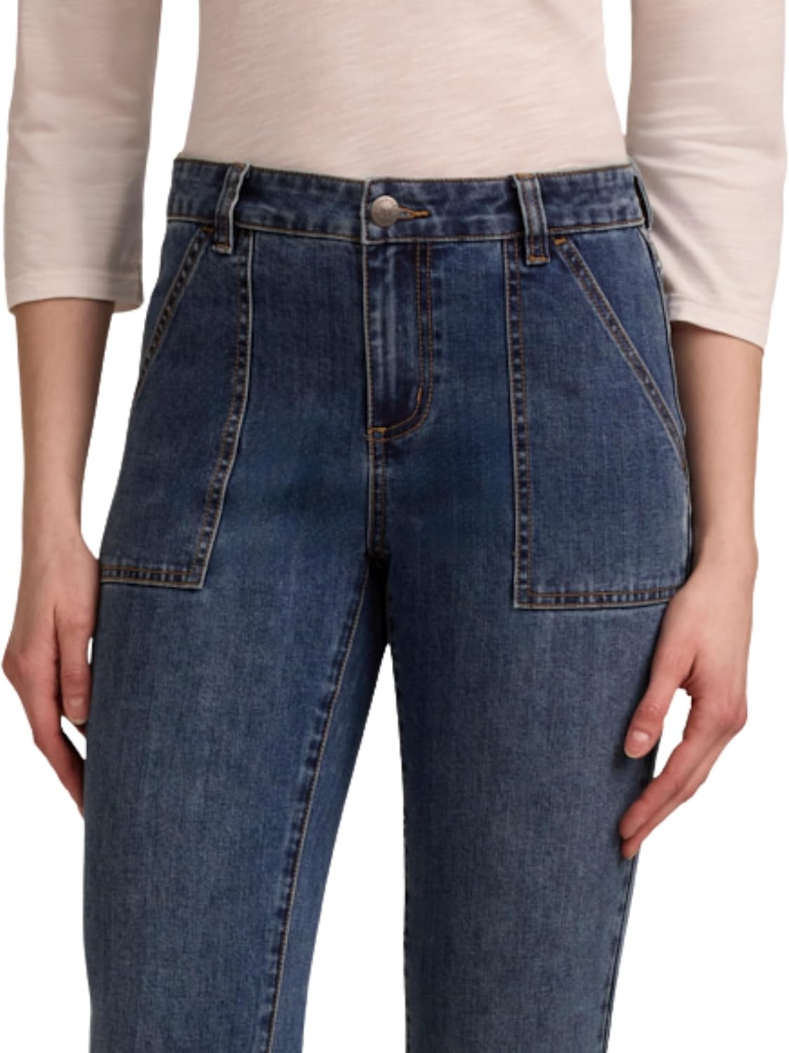 imageMartha Stewart Womens Straight Leg Patch Pocket Pant Soft Stretch Denim amp Twill Trouser with Waist StabilizerVintage Wash