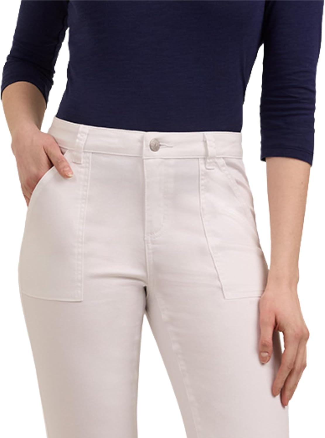 imageMartha Stewart Womens Straight Leg Patch Pocket Pant Soft Stretch Denim amp Twill Trouser with Waist StabilizerWhite