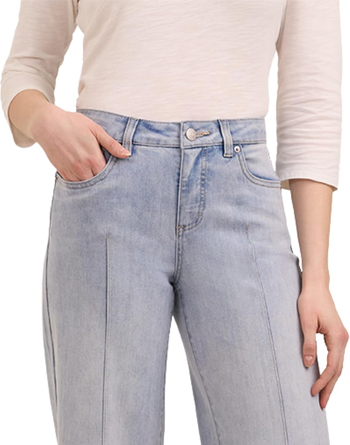 imageMartha Stewart Womens Wide Leg Pintuck Pant HighRise Soft Stretch Denim amp Twill Trouser with Front Seam DetailPale Wash