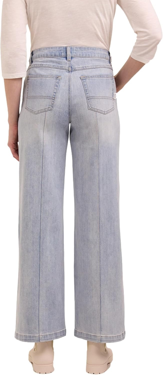 imageMartha Stewart Womens Wide Leg Pintuck Pant HighRise Soft Stretch Denim amp Twill Trouser with Front Seam DetailPale Wash