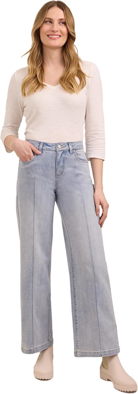 imageMartha Stewart Womens Wide Leg Pintuck Pant HighRise Soft Stretch Denim amp Twill Trouser with Front Seam DetailPale Wash