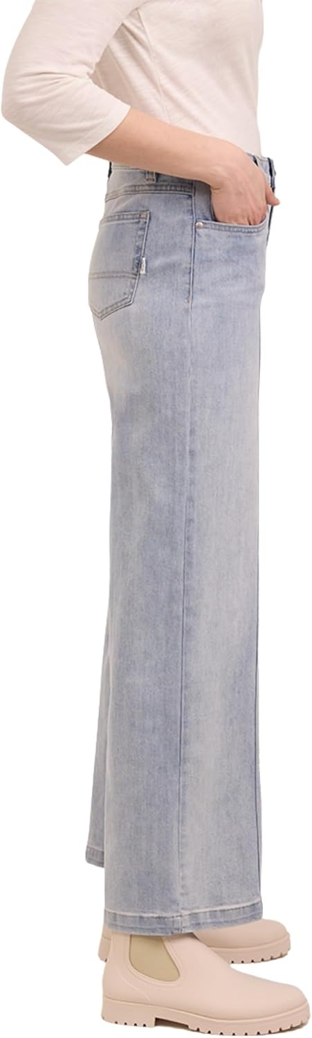 imageMartha Stewart Womens Wide Leg Pintuck Pant HighRise Soft Stretch Denim amp Twill Trouser with Front Seam DetailPale Wash